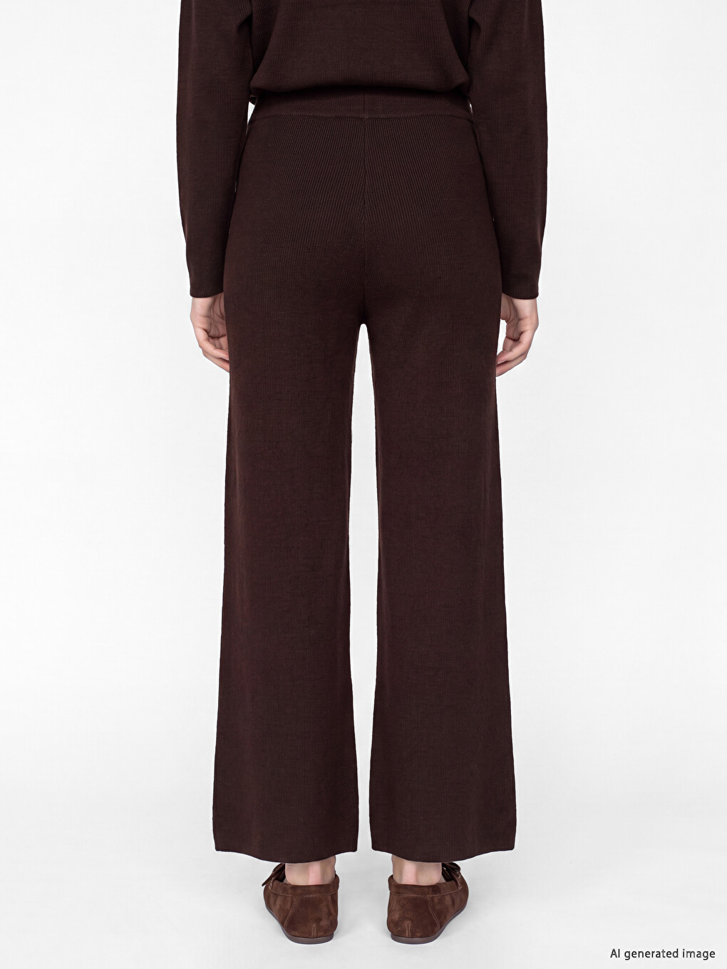 Wide Leg Regular Fit Women's Knitwear Trousers-3