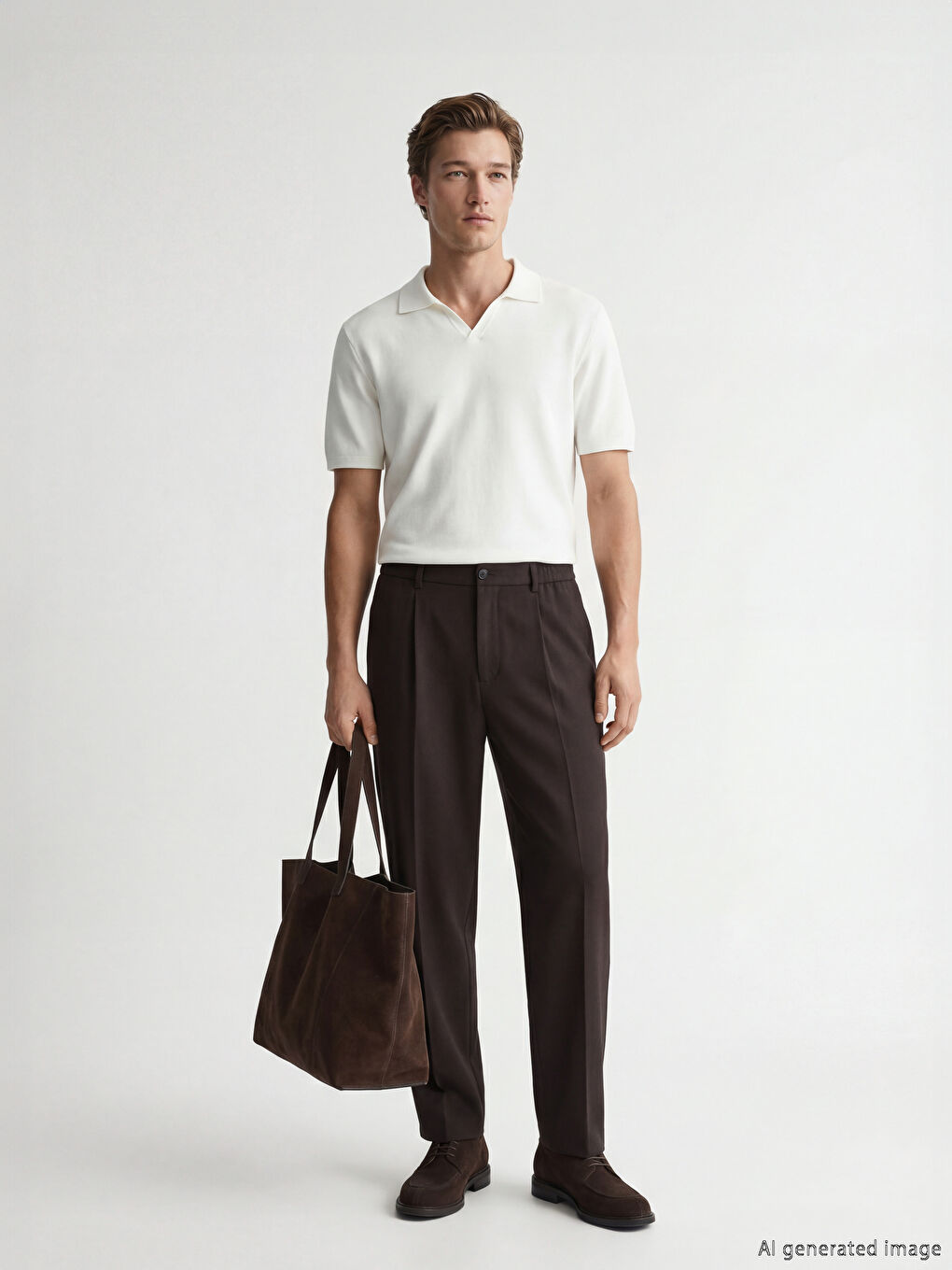 Ekru Polo Yaka Erkek Triko Tişört-1