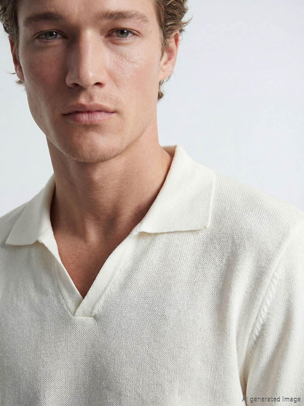 Ekru Polo Yaka Erkek Triko Tişört-2