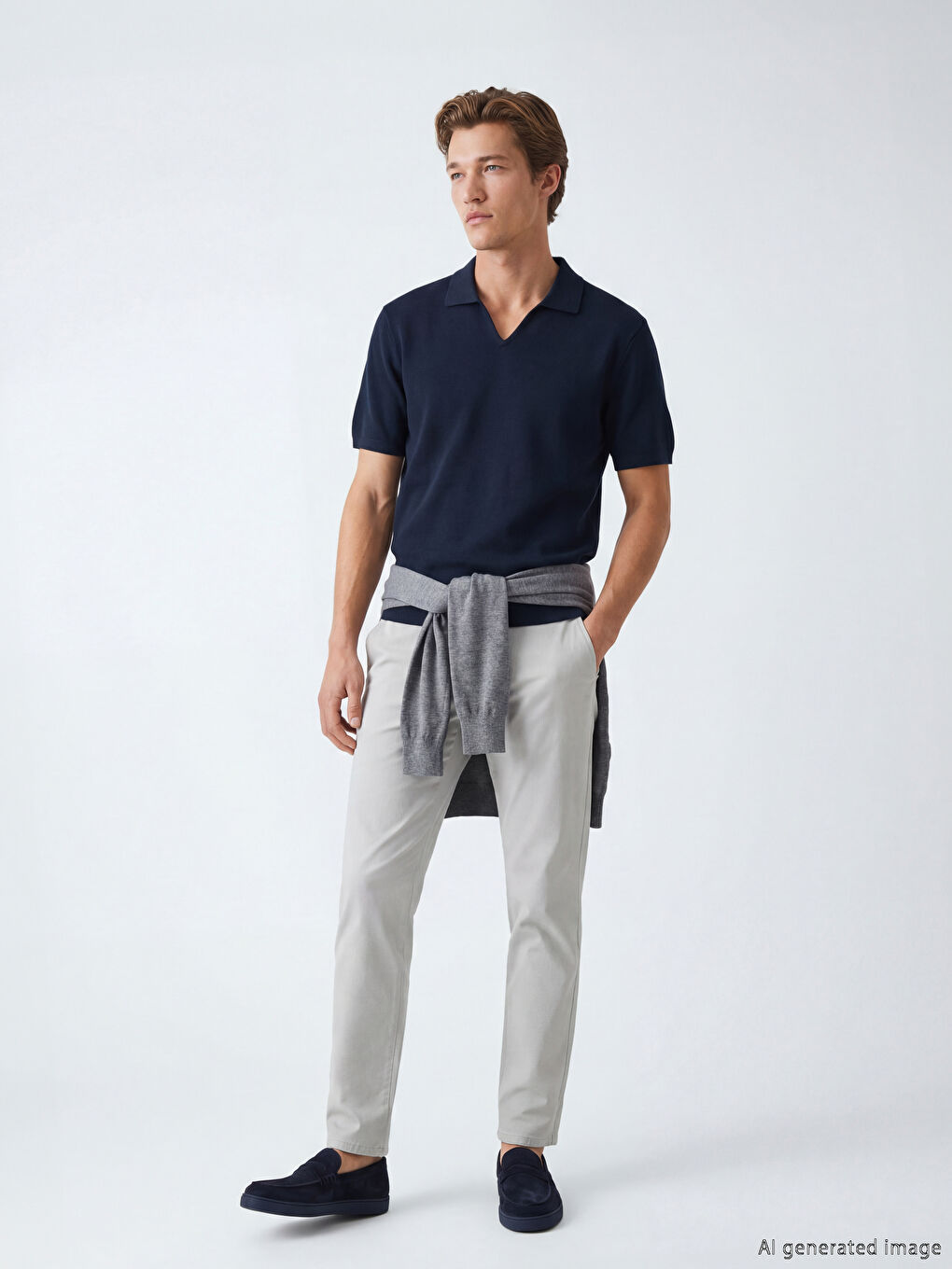 Lacivert Polo Yaka Erkek Triko Tişört-1