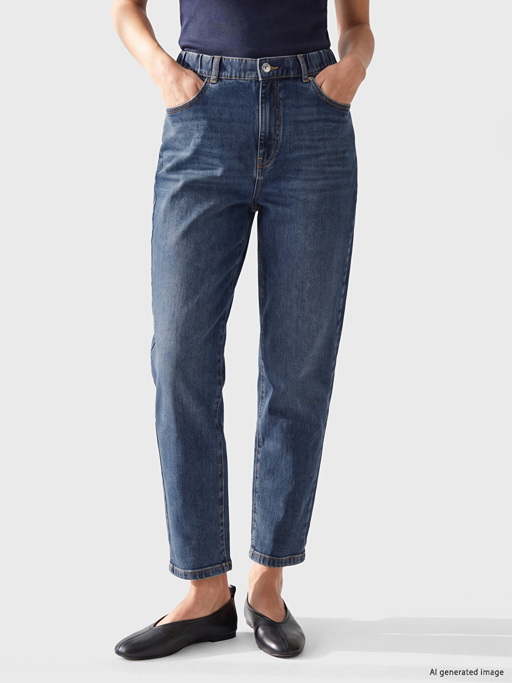 Elastic Waist Slim Mom Women's Jeans-1