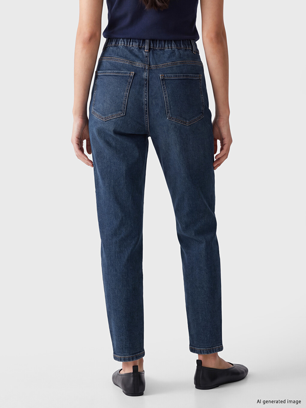 Elastic Waist Slim Mom Women's Jeans-3