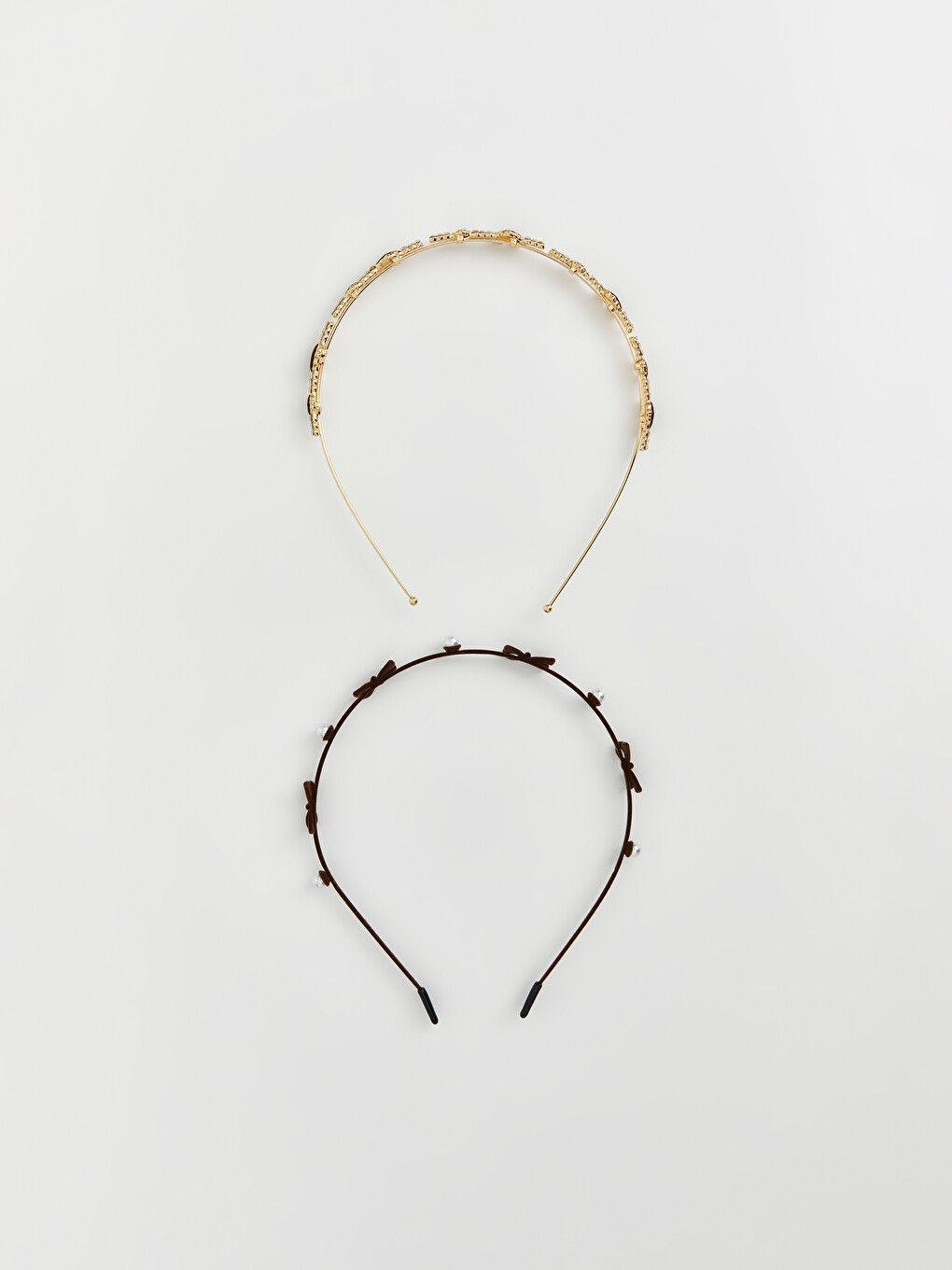 2 Pack Bow And Stone Chain Detailed Headband Set