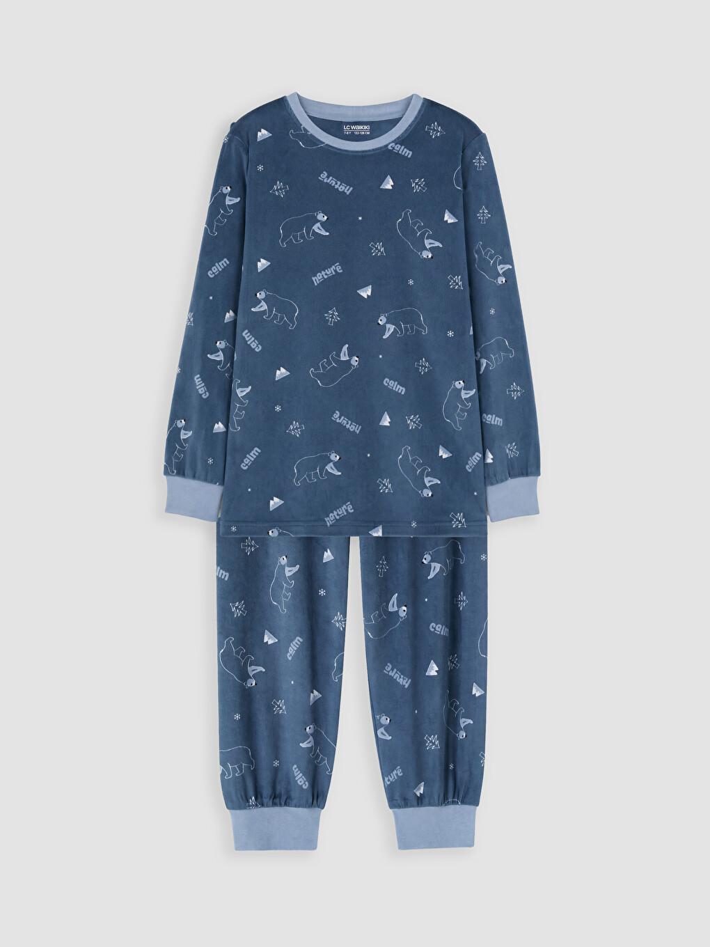 Bisiklet Yaka Kadife Erkek Çocuk Pijama Takımı