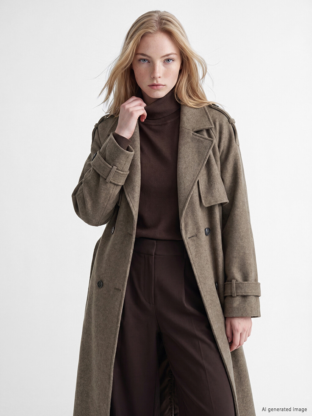Double Breasted Collar Women's Cachet Overcoat-1