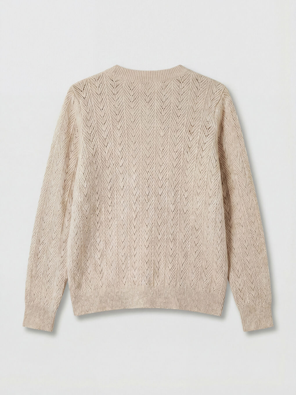 Bej Bisiklet Yaka Parlak Dokulu Kadın Triko Kazak-5