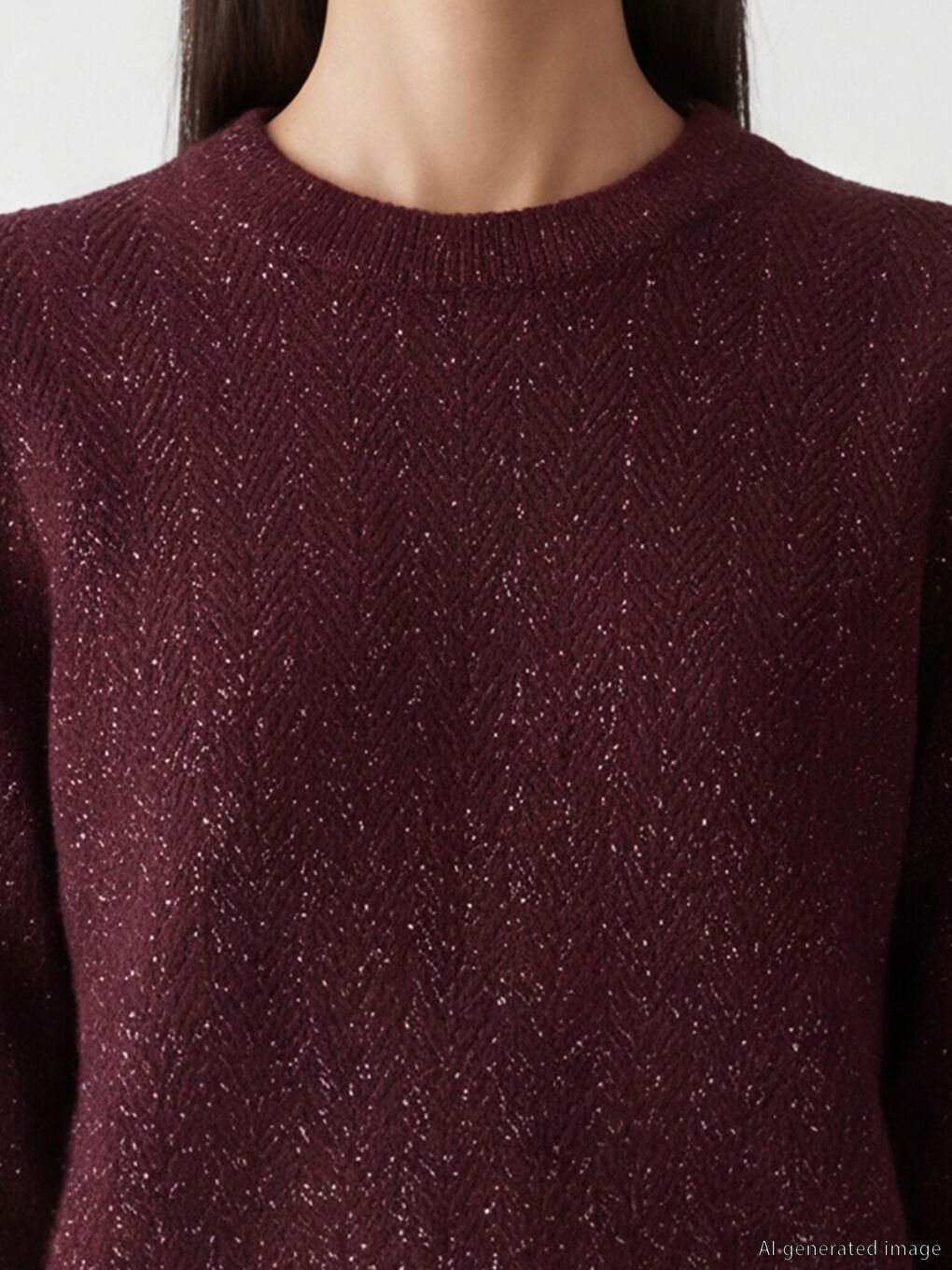 Bordo Bisiklet Yaka Parlak Dokulu Kadın Triko Kazak-2