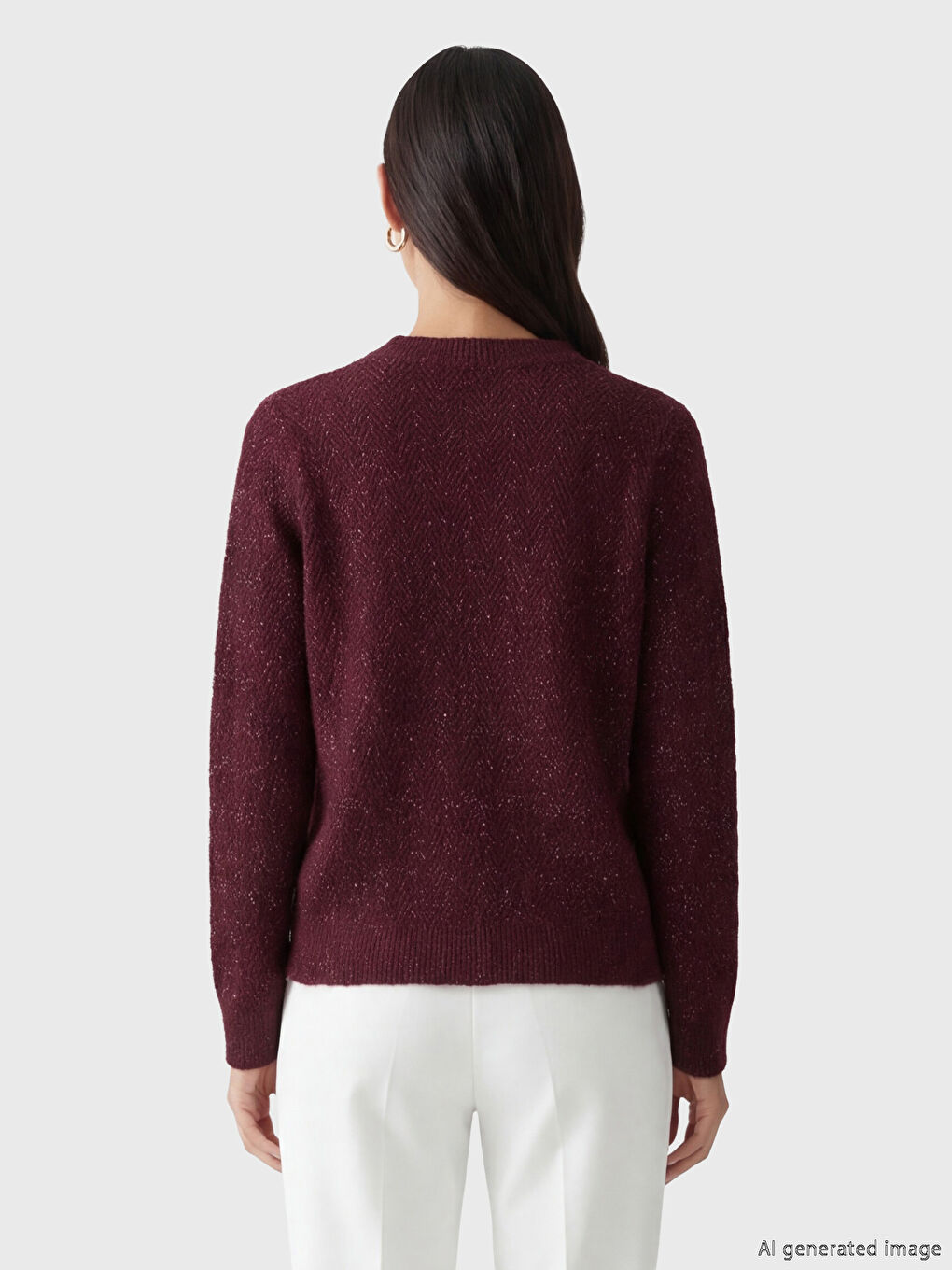 Bordo Bisiklet Yaka Parlak Dokulu Kadın Triko Kazak-3