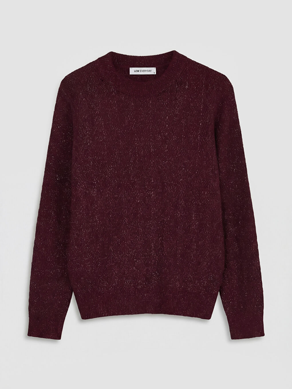 Bordo Bisiklet Yaka Parlak Dokulu Kadın Triko Kazak-4