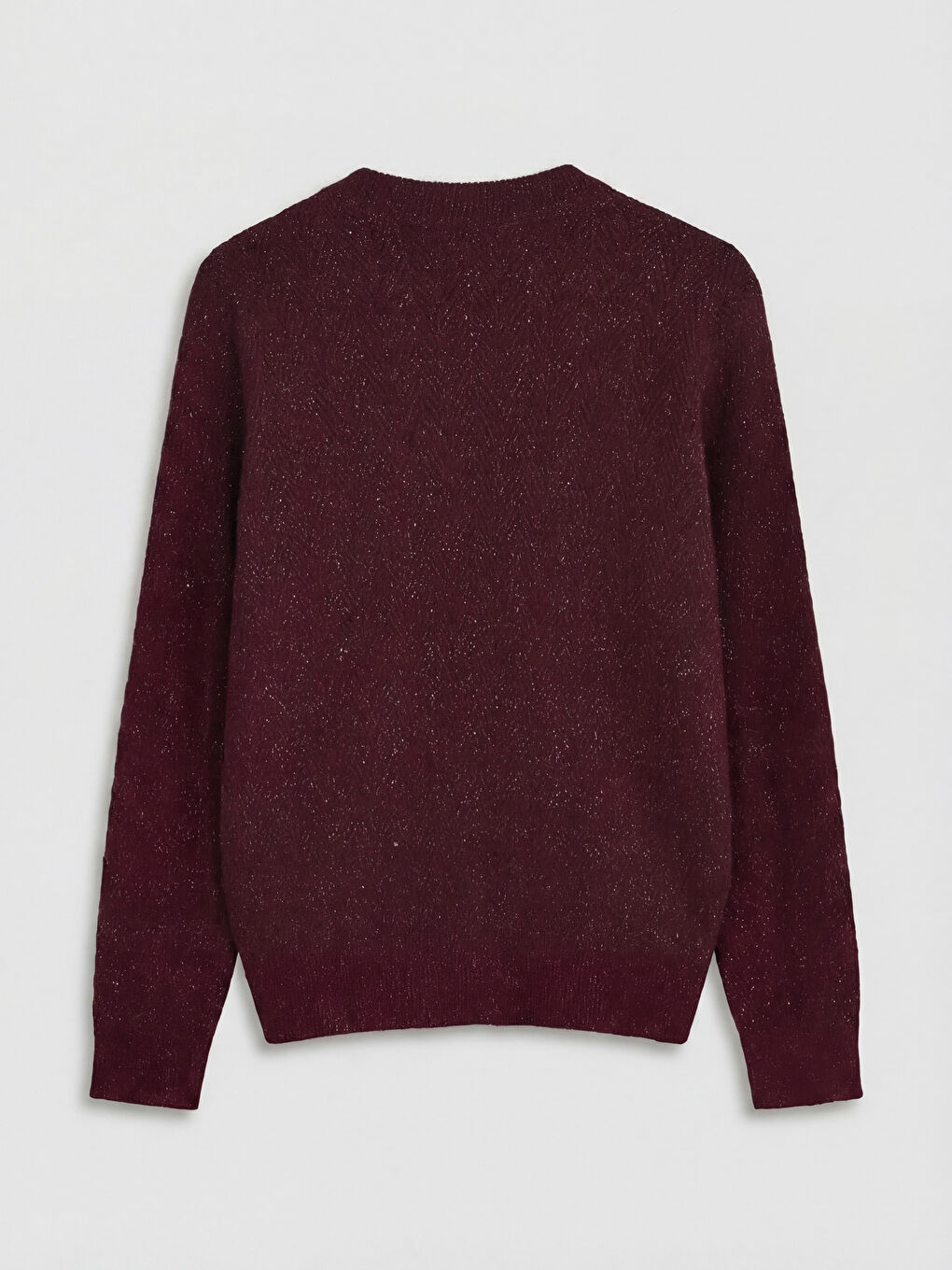 Bordo Bisiklet Yaka Parlak Dokulu Kadın Triko Kazak-5