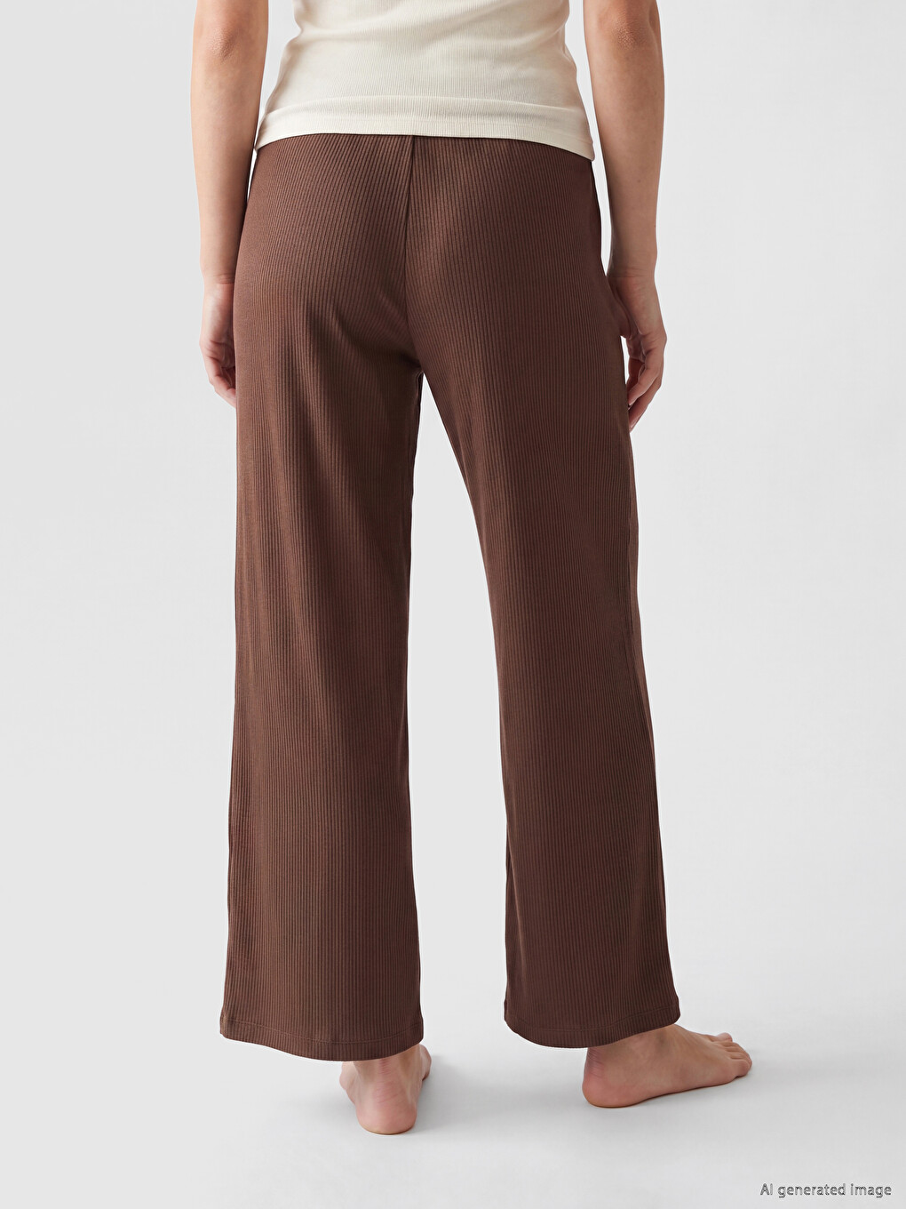 Kahverengi Beli Lastikli Kadın Pijama Altı-3