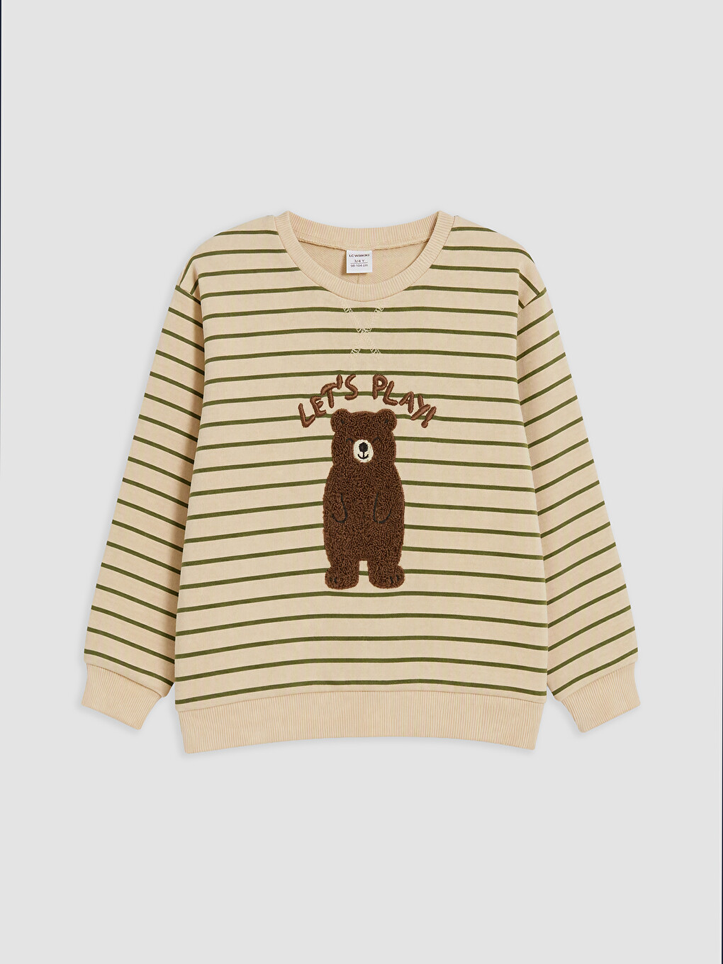 Bej Bisiklet Yaka Çizgili Erkek Bebek Kalın Sweatshirt