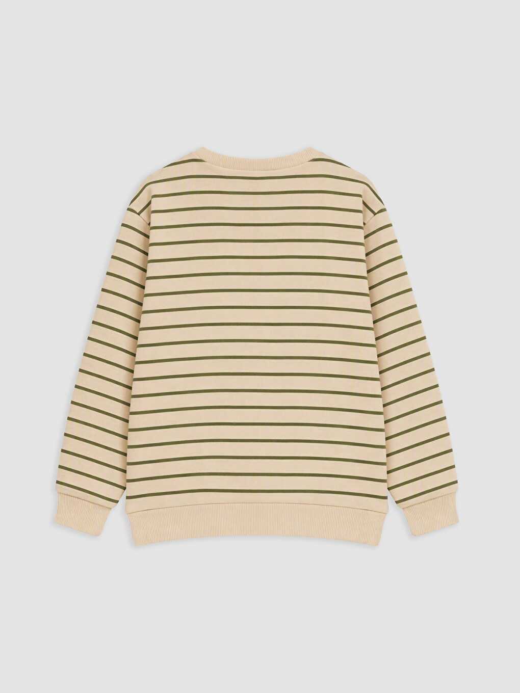 Bej Bisiklet Yaka Çizgili Erkek Bebek Kalın Sweatshirt-1
