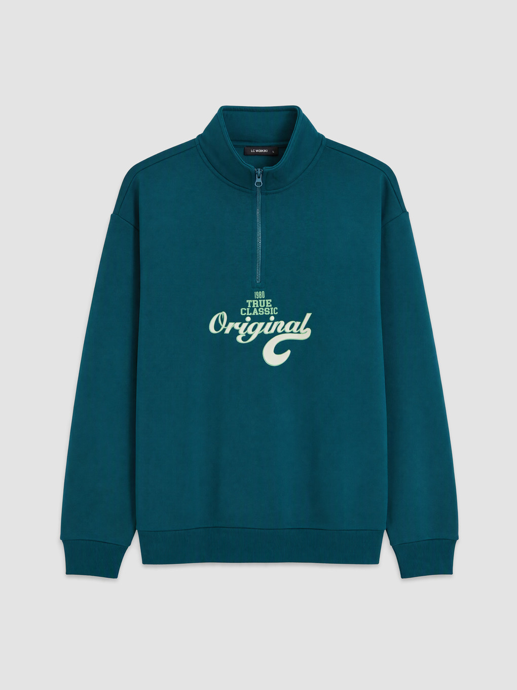 Petrol Dik Yaka Nakışlı Erkek Sweatshirt-4
