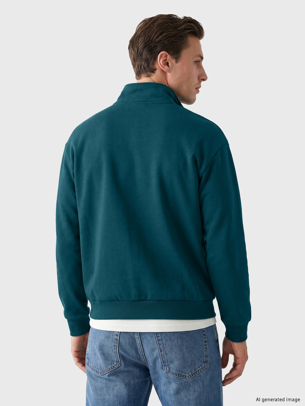 Petrol Dik Yaka Nakışlı Erkek Sweatshirt-3