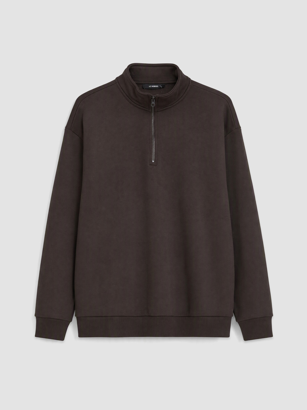 Kahverengi Fermuarlı Dik Yaka Erkek Sweatshirt-4