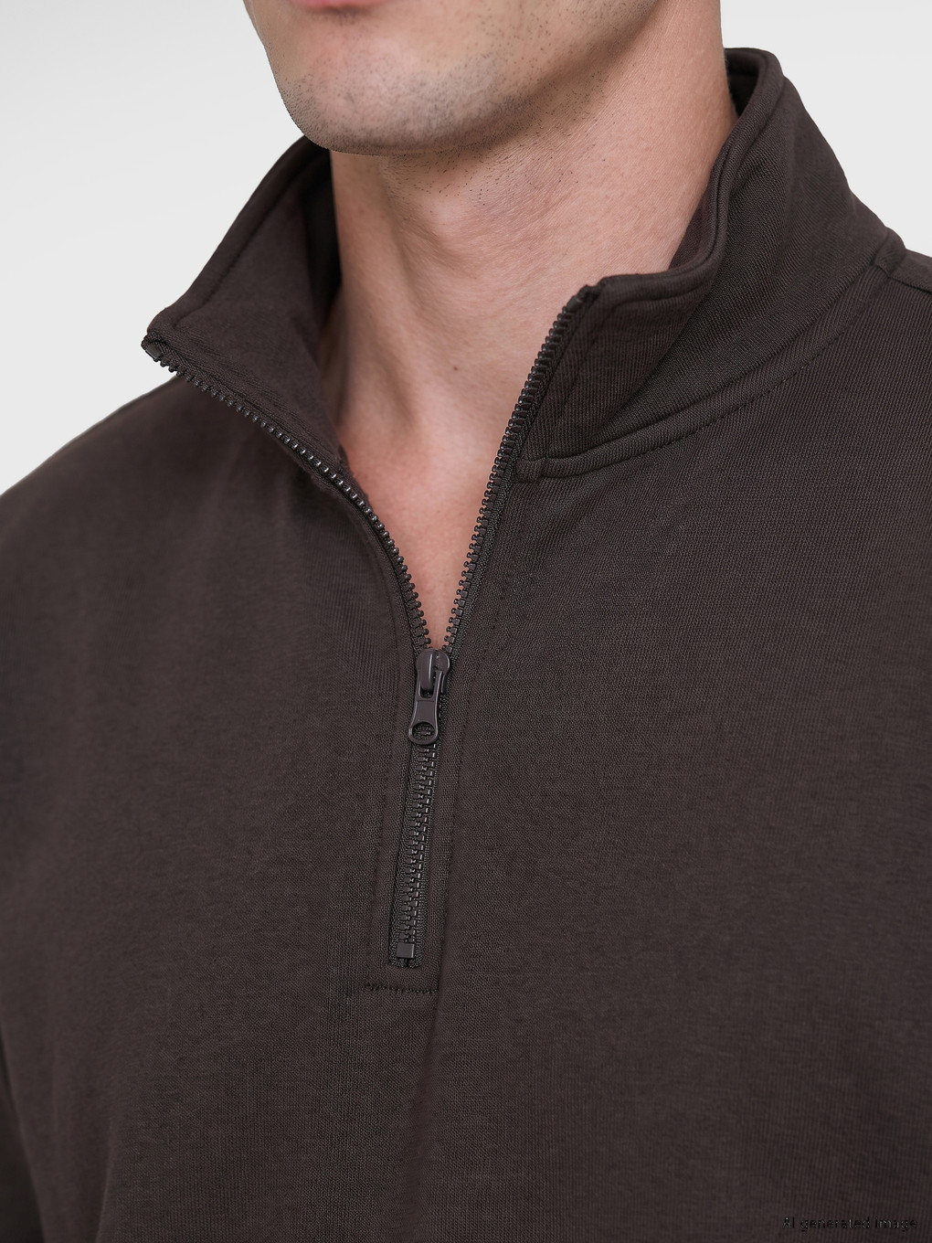Kahverengi Fermuarlı Dik Yaka Erkek Sweatshirt-2