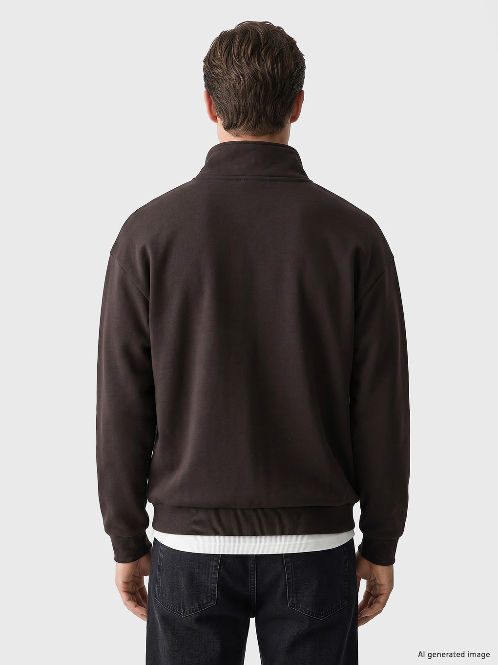Kahverengi Fermuarlı Dik Yaka Erkek Sweatshirt-3