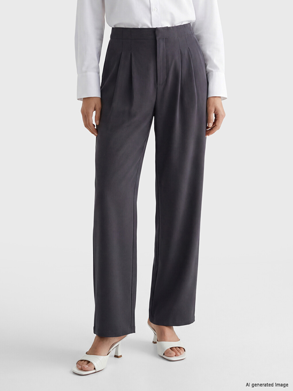 Pleated Wide Leg Women's Trousers-1