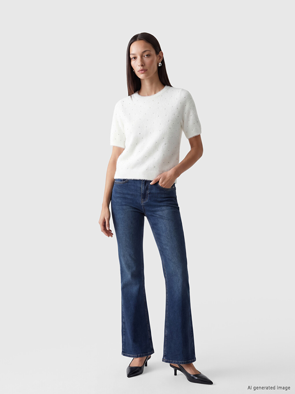 Pull-over En Tricot Pour Femme À Col Rond Orné De Strass-1