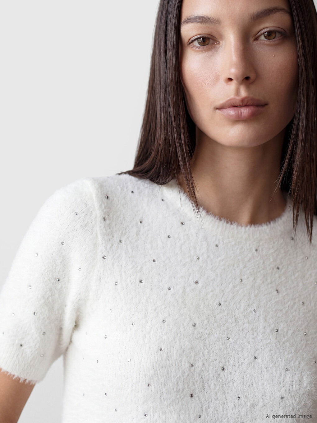 Pull-over En Tricot Pour Femme À Col Rond Orné De Strass-2