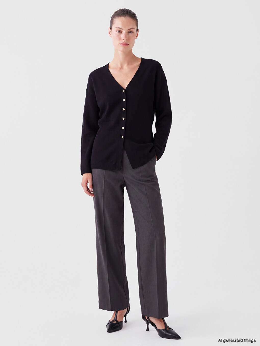 Cardigan En Maille Pour Femme À Col En V-1