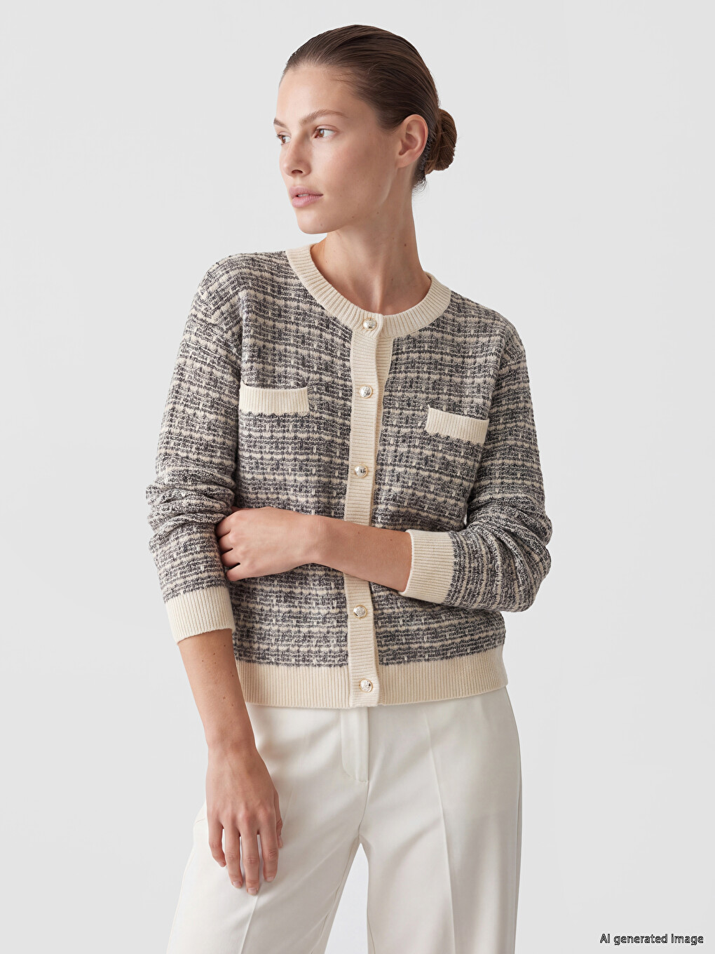 Crew Neck Women's Knitwear Cardigan