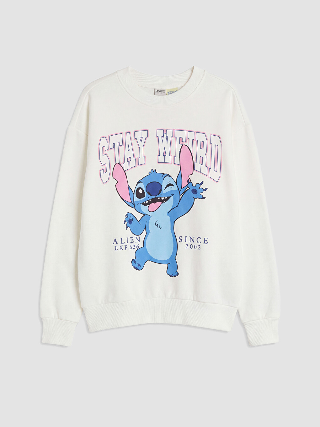 Beyaz Stitch Baskılı Kız Çocuk Kalın Sweatshirt