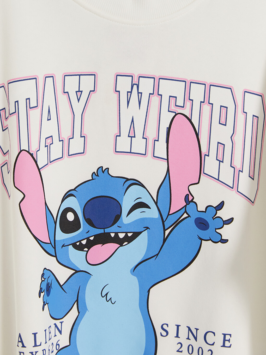 Beyaz Stitch Baskılı Kız Çocuk Kalın Sweatshirt-2