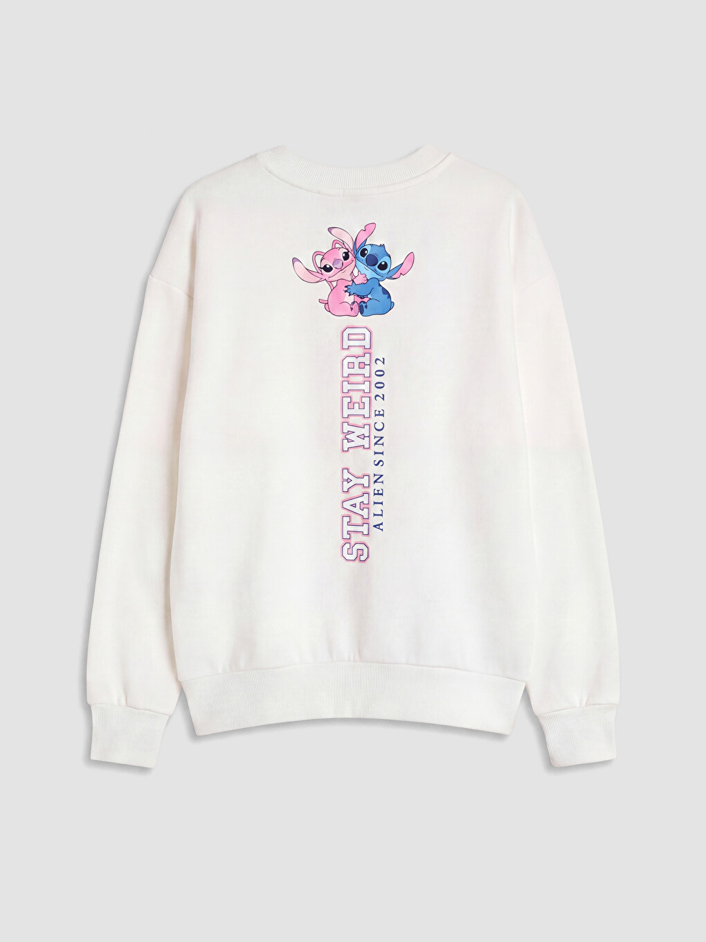 Beyaz Stitch Baskılı Kız Çocuk Kalın Sweatshirt-3