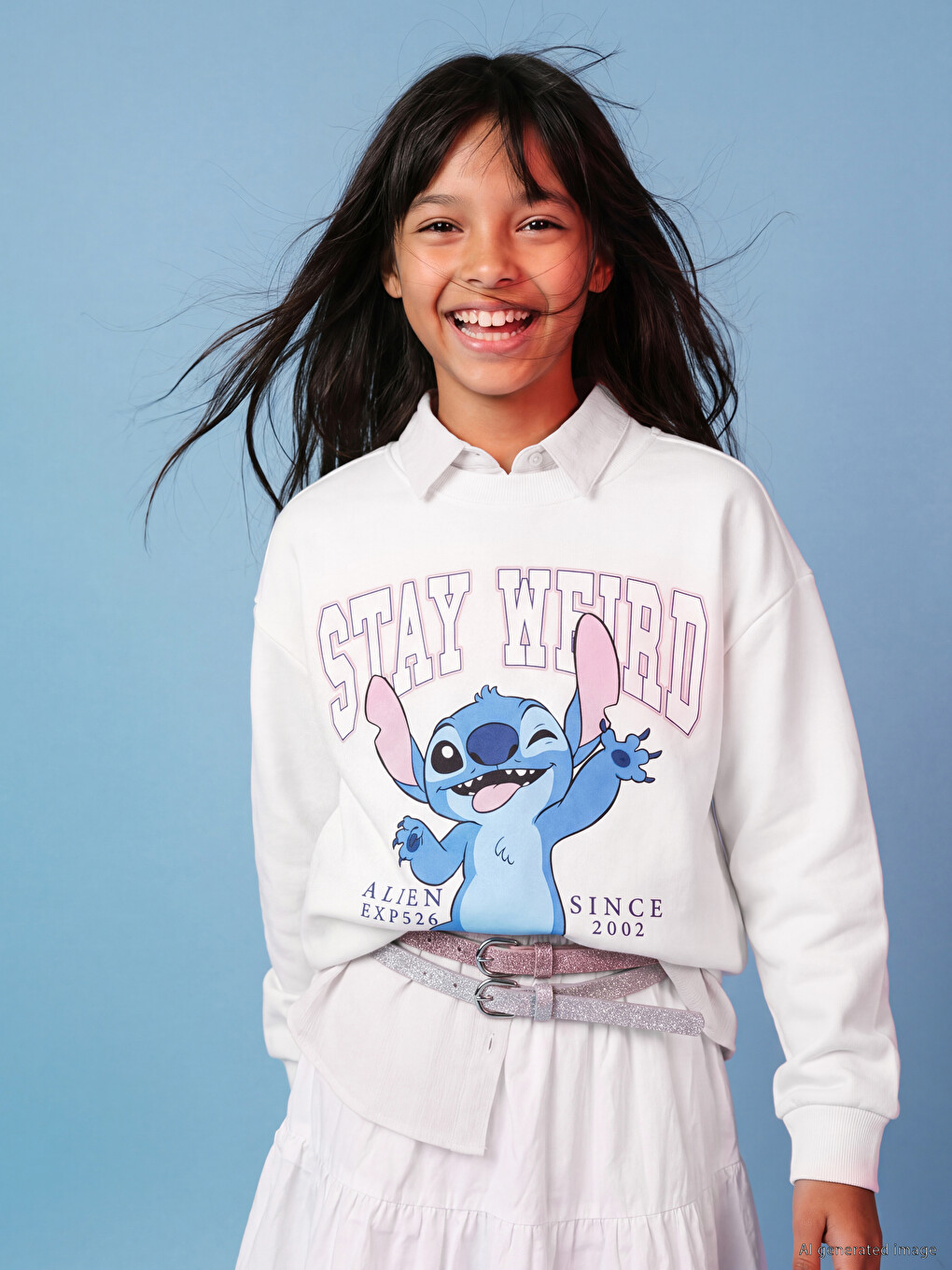 Stitch Printed Girls' Thick Sweatshirt