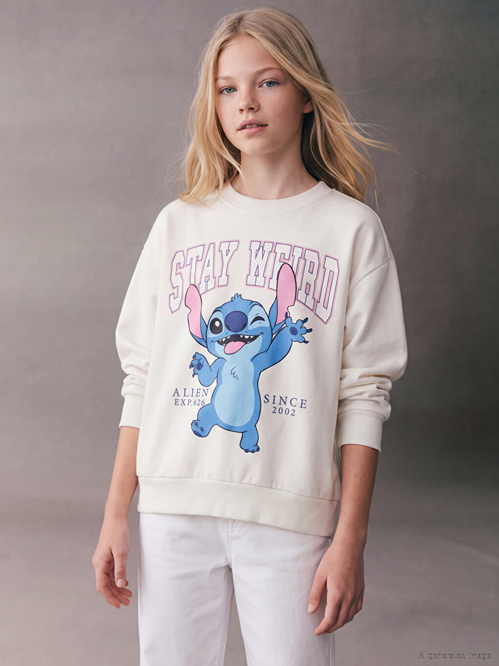 Stitch Printed Girls' Thick Sweatshirt-1