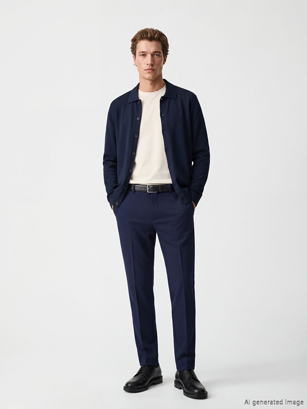 Lacivert Standart Kalıp Polo Yaka Erkek Triko Hırka-1