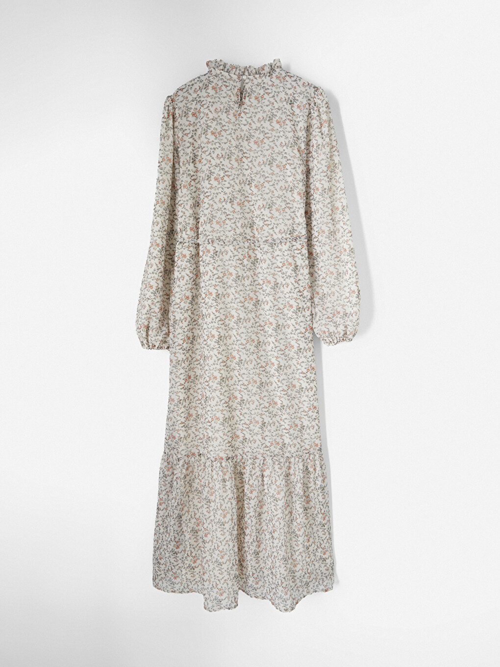 Ruffled Grandad Collar Floral Chiffon Long Dress-5
