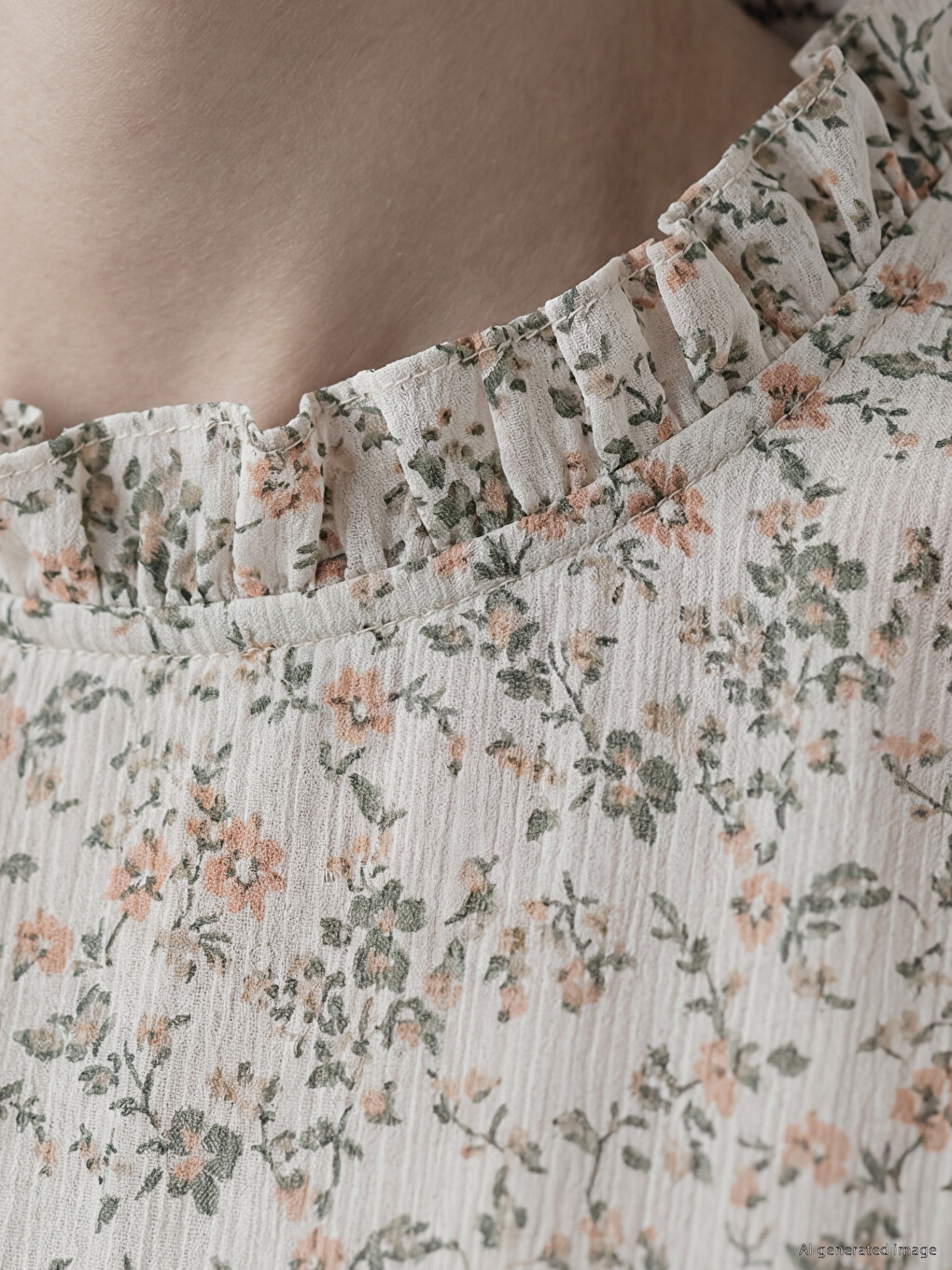 Ruffled Grandad Collar Floral Chiffon Long Dress-2