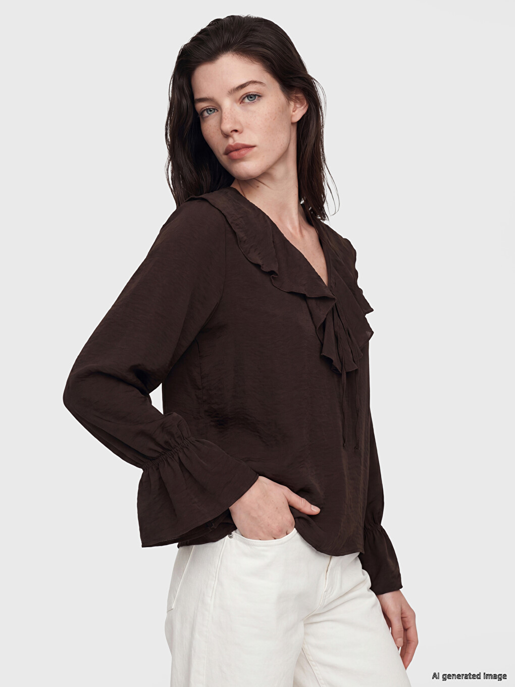 V Neck Frilled Blouse
