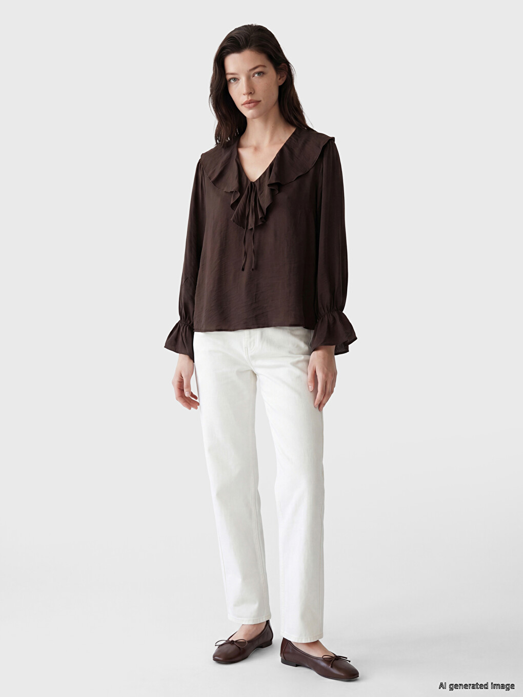 V Neck Frilled Blouse-1