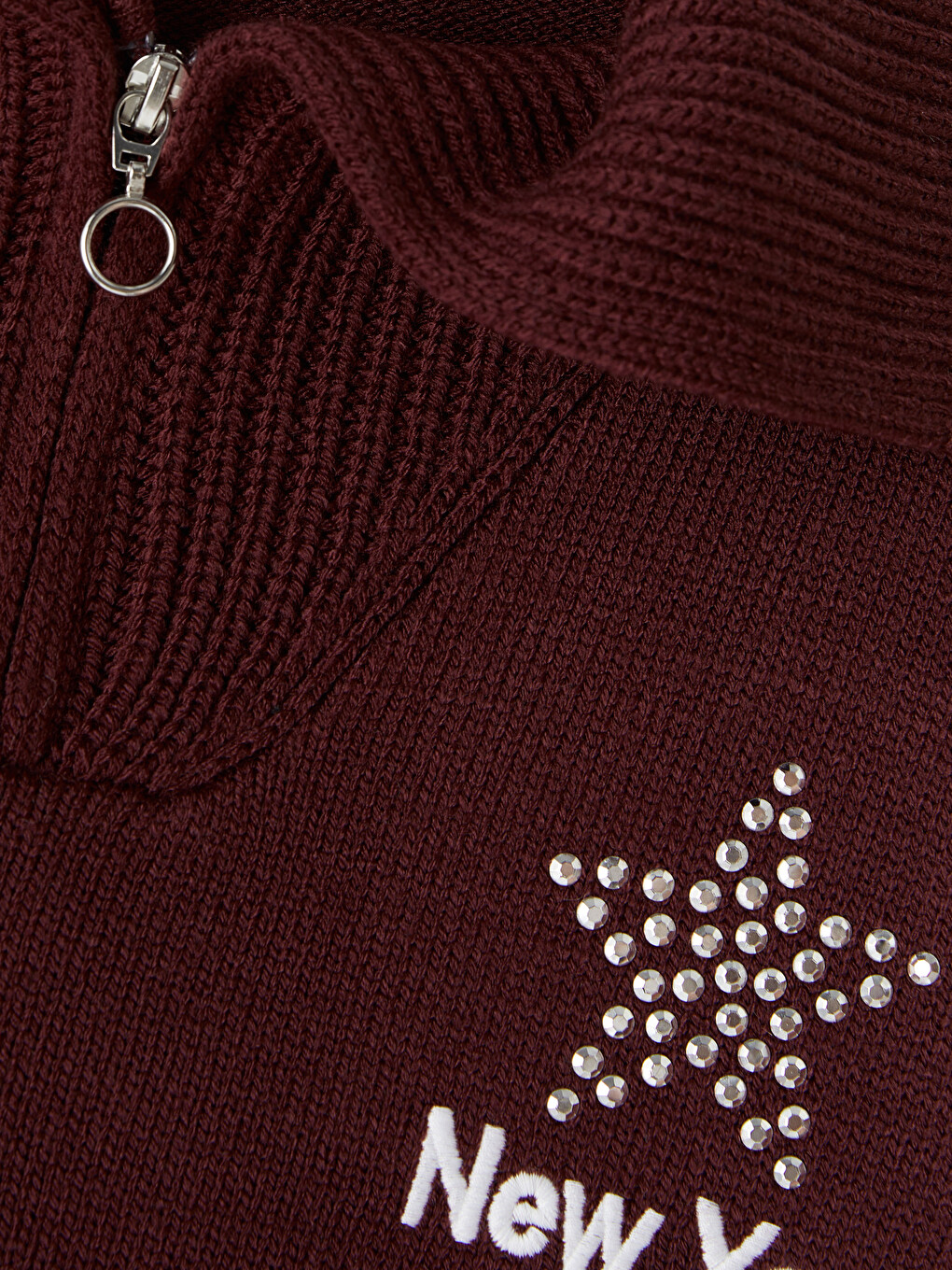 Polo Collar Rhinestone Embellished Girls' Knitwear Sweater-2