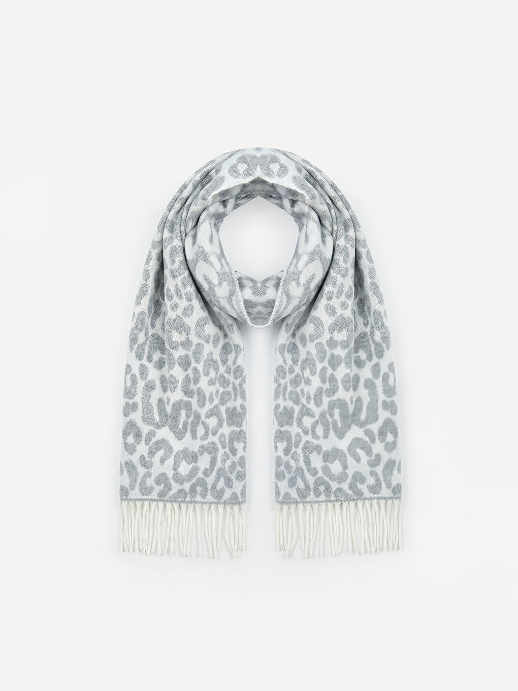 Bej Leopar Desenli Kadın Triko Atkı