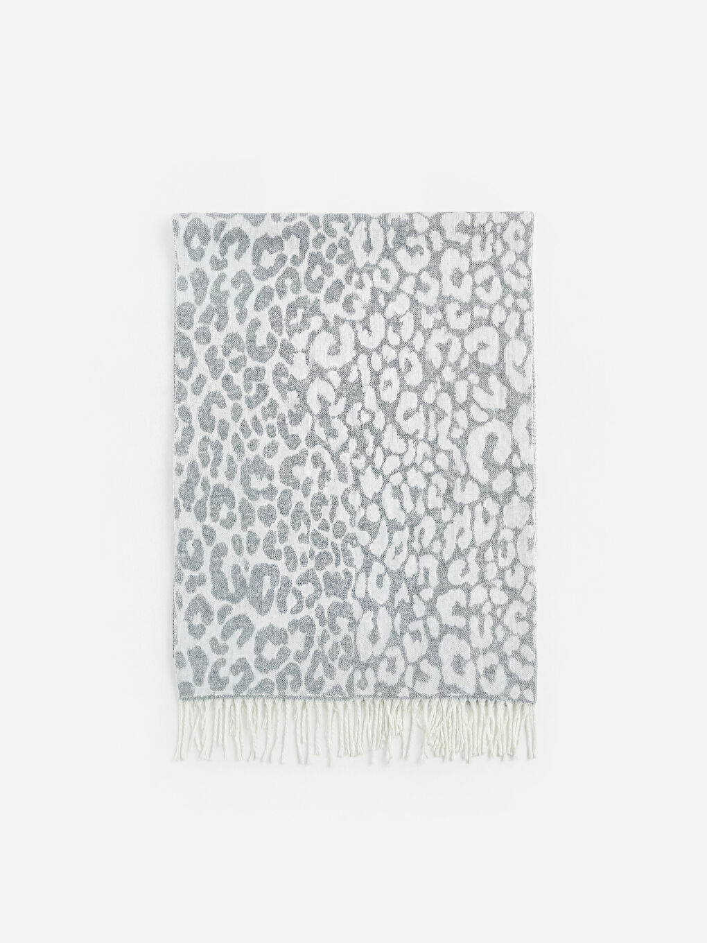 Bej Leopar Desenli Kadın Triko Atkı-1