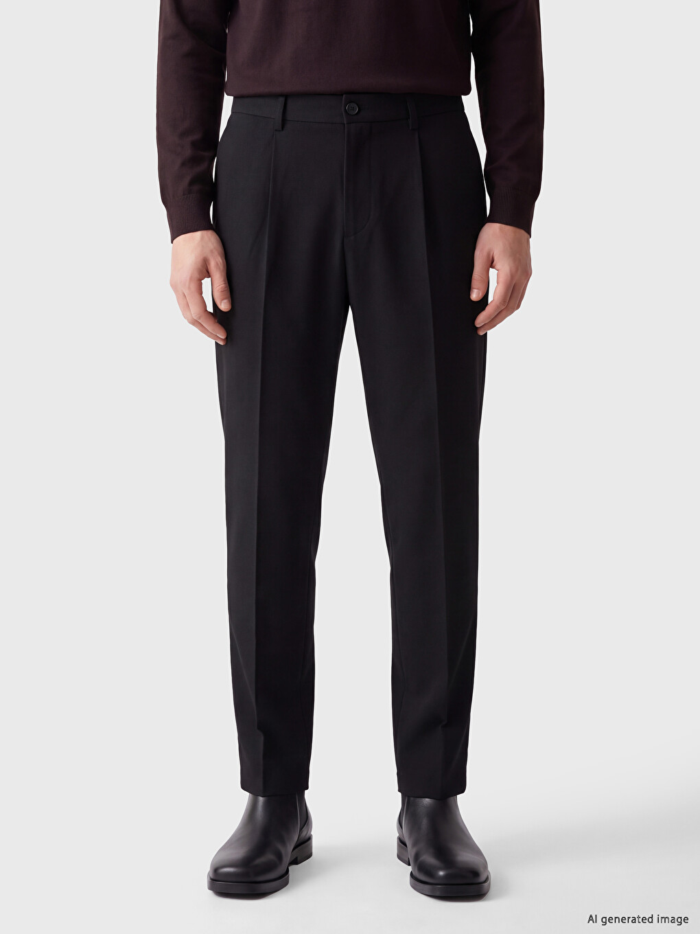 Siyah Regular Fit Pileli Erkek Pantolon-1