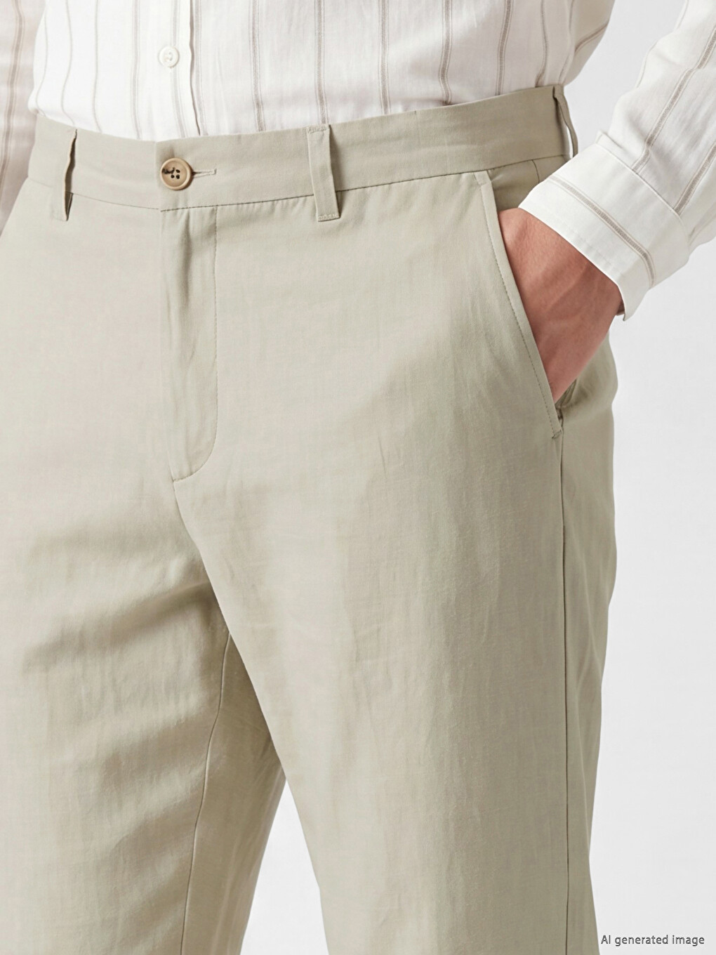 Linen-look Standard Fit Men's Trousers-2