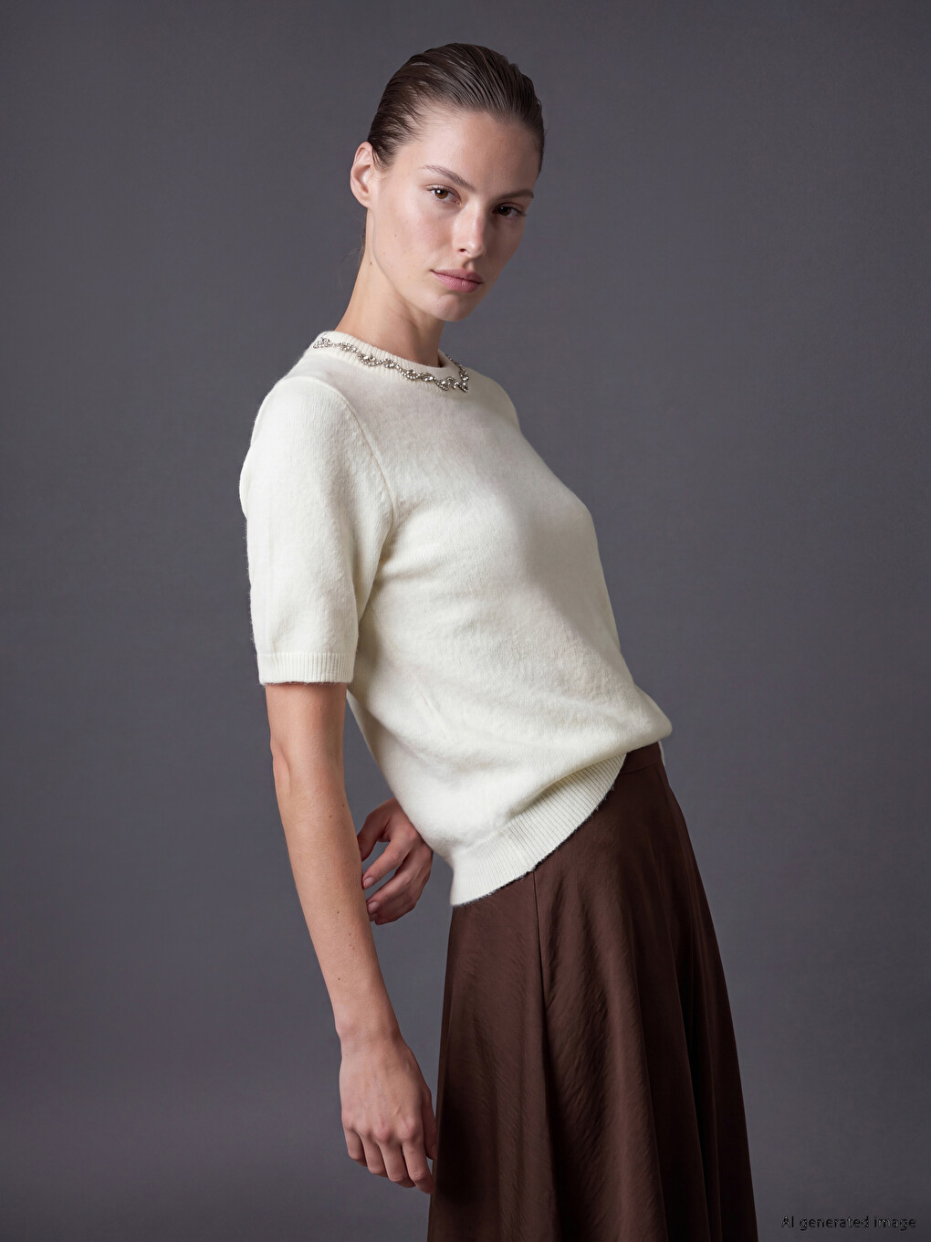 Rundhalsausschnitt Steinverzierter Damen Strickpullover