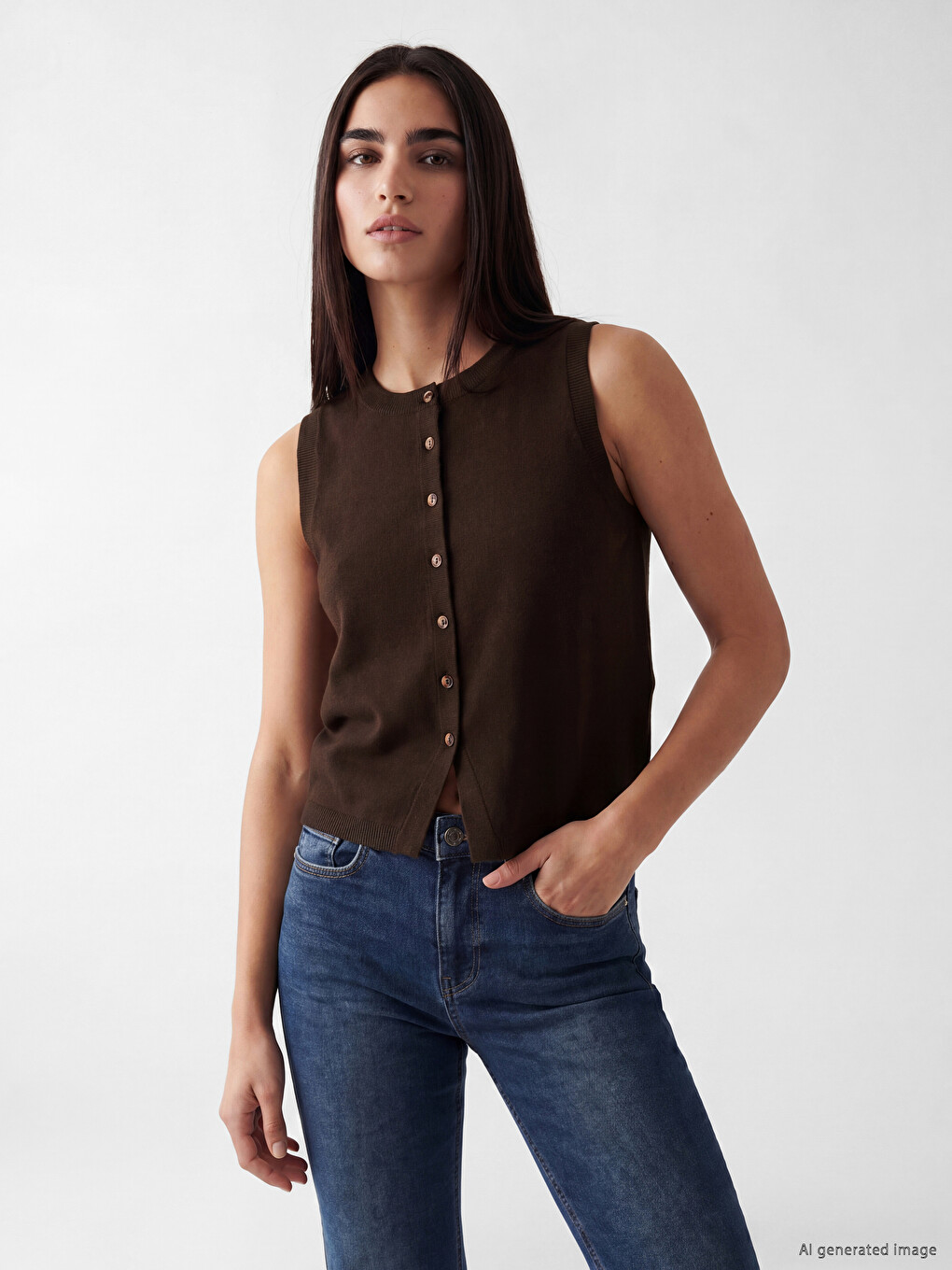 Gilet En Maille Pour Femme À Col Rond