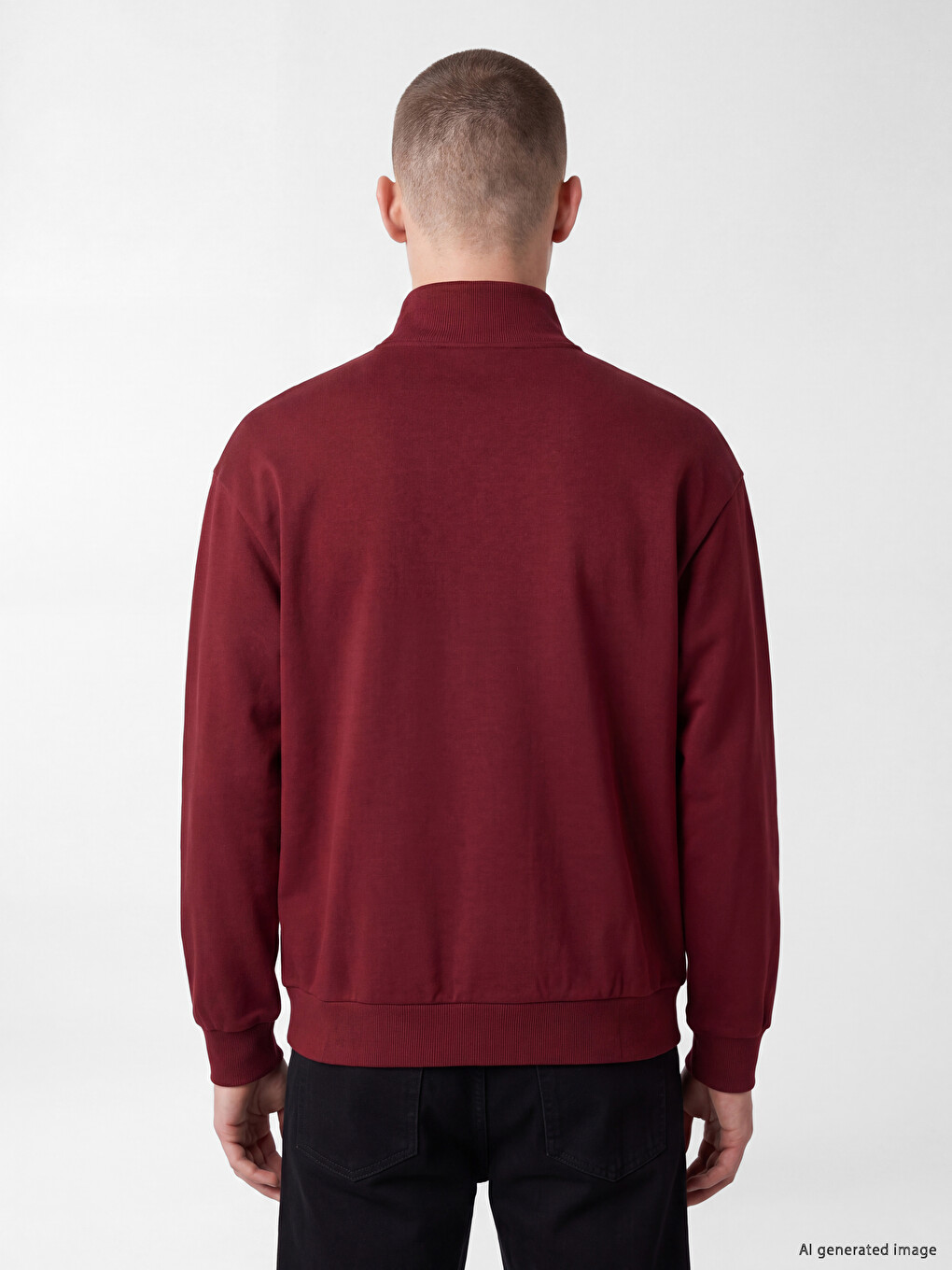 Bordo Dik Yaka Baskılı Erkek Sweatshirt-3