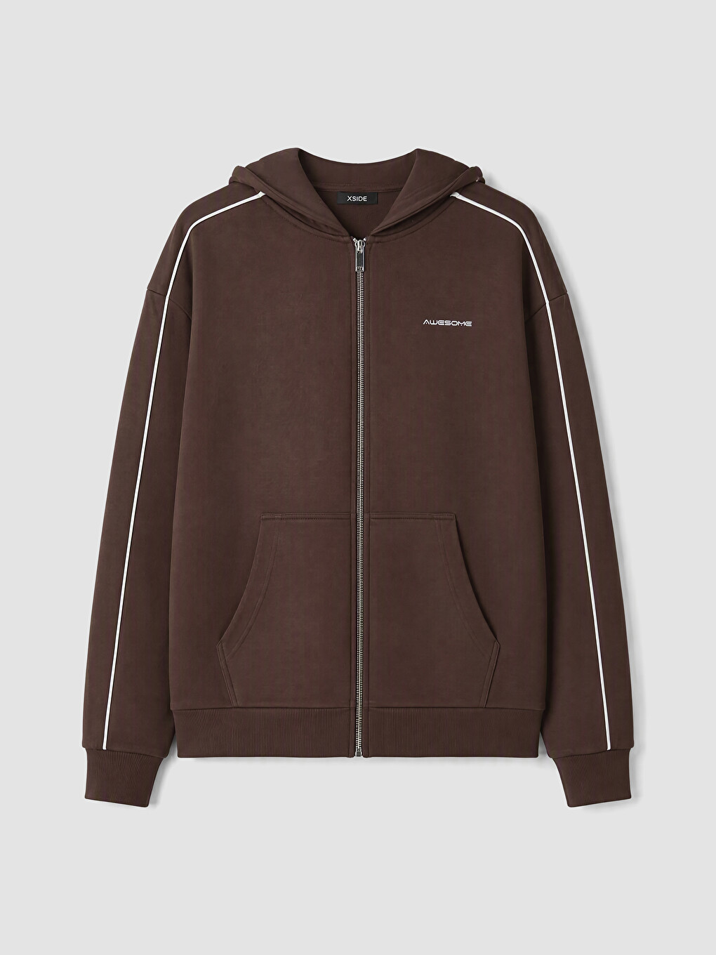 Kahverengi Kapüşonlu Erkek Fermuarlı Sweatshirt
