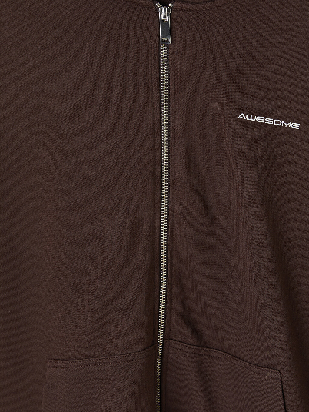 Kahverengi Kapüşonlu Erkek Fermuarlı Sweatshirt-1