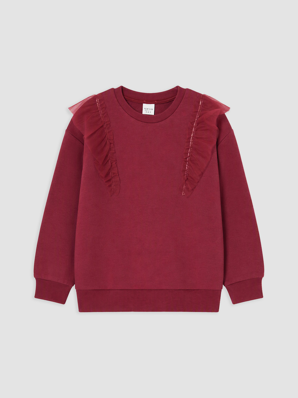 Bordo Fırfırlı Kız Çocuk Kalın Sweatshirt