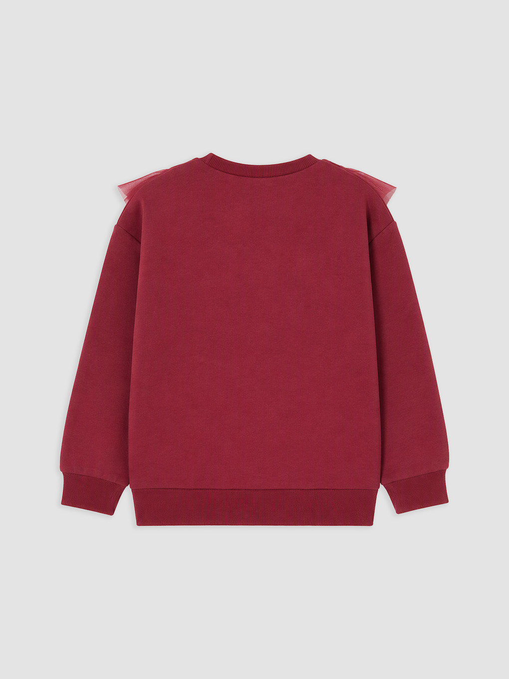 Bordo Fırfırlı Kız Çocuk Kalın Sweatshirt-1
