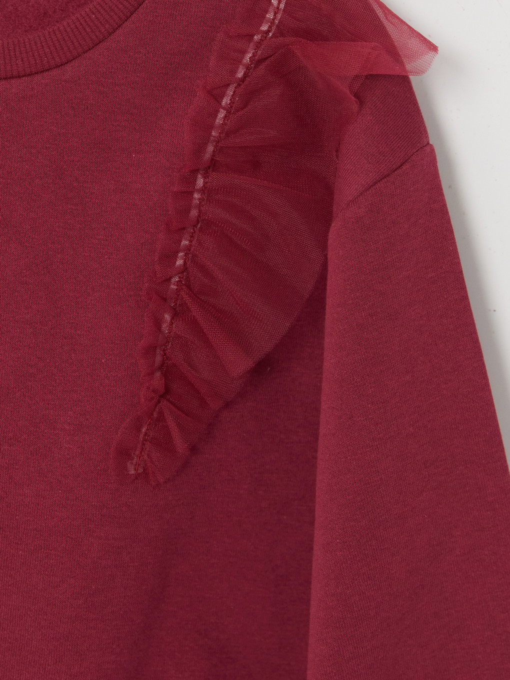 Bordo Fırfırlı Kız Çocuk Kalın Sweatshirt-2